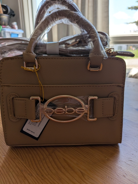 bebe Handbags - bebe Taupe Mini Satchel with Gold Hardware